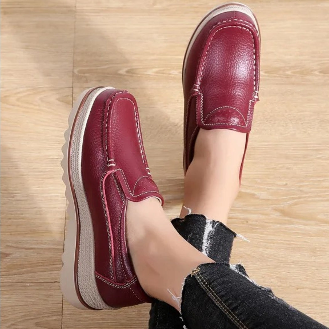 Women's synthetic leather wedge loafers