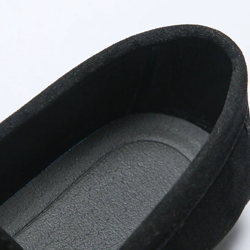 Men's faux suede loafers with gold metal buckle