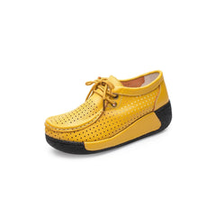 Women's leather wedge-sole loafers, Yellow