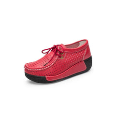 Women's leather wedge-sole loafers, Red