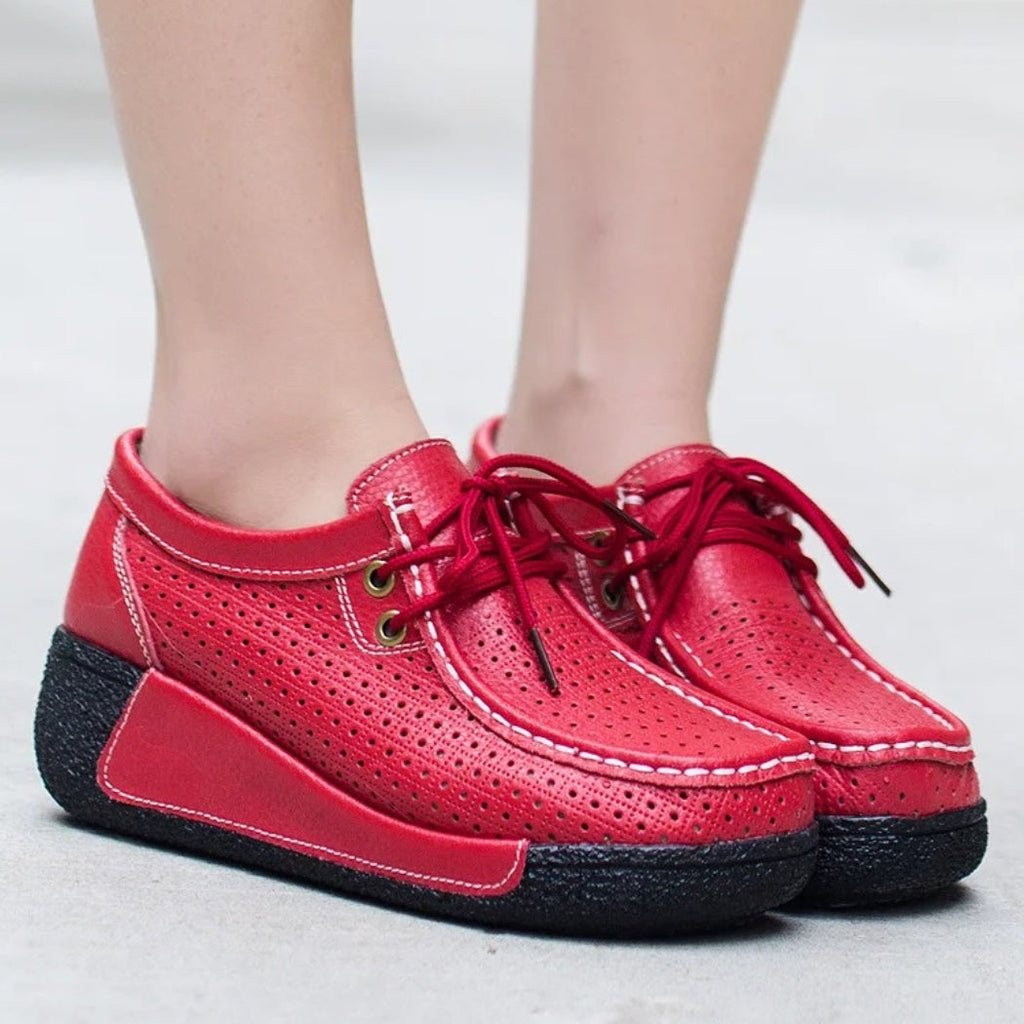 Women's leather wedge-sole loafers