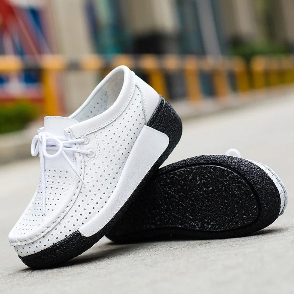 Women's leather wedge-sole loafers