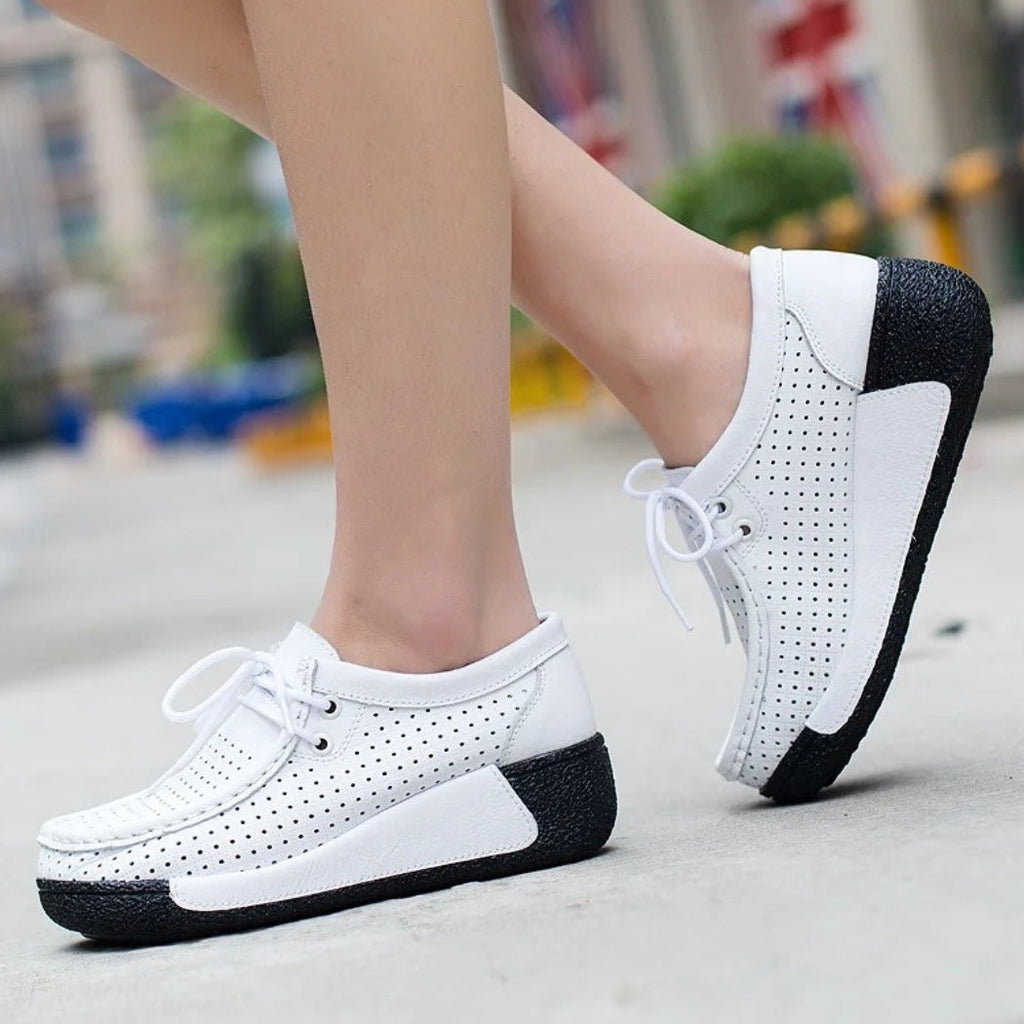 Women's leather wedge-sole loafers