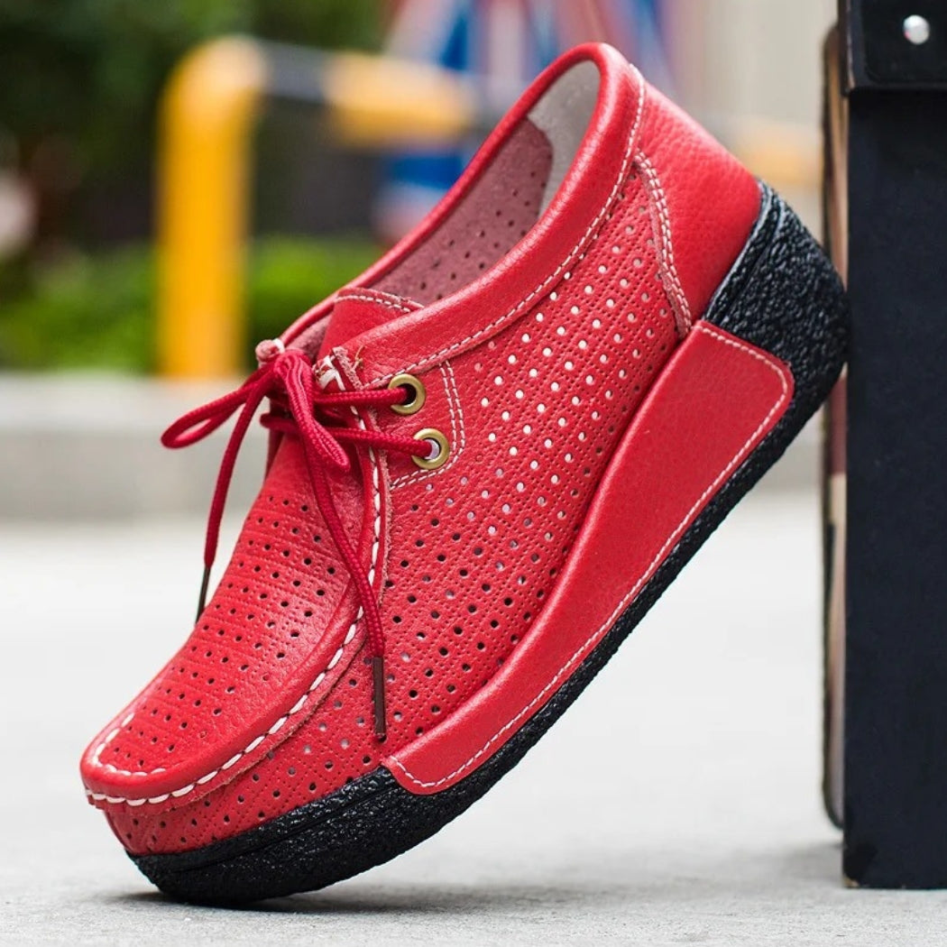 Women's leather wedge-sole loafers