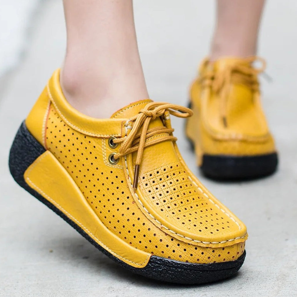 Women's leather wedge-sole loafers