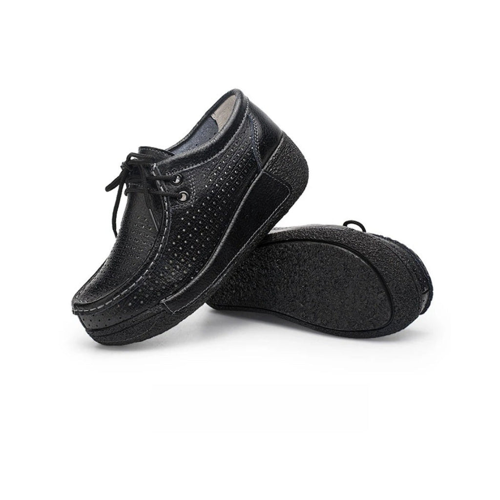 Women's leather wedge-sole loafers