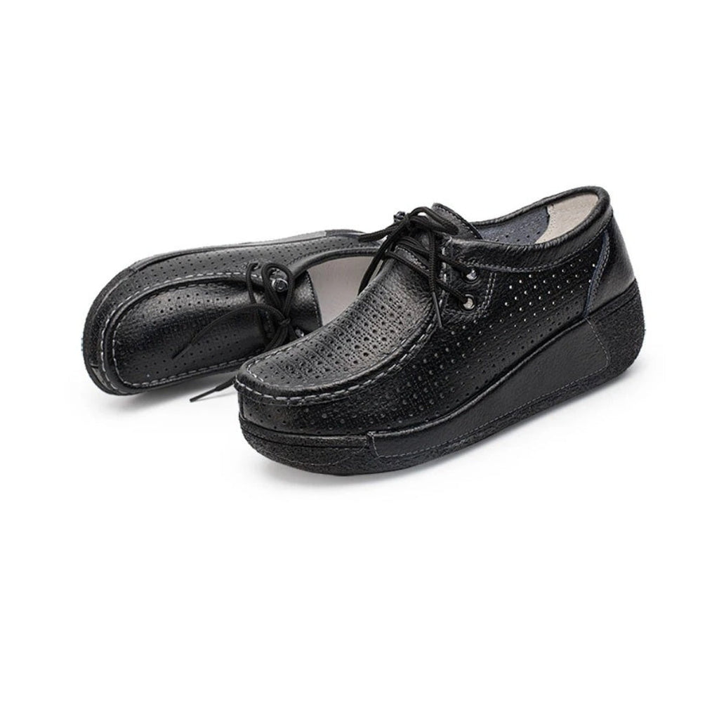 Women's leather wedge-sole loafers