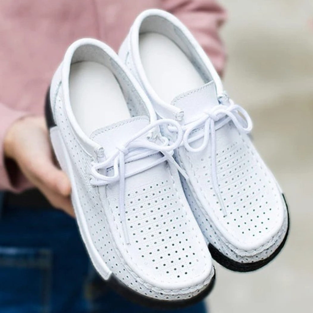 Women's leather wedge-sole loafers