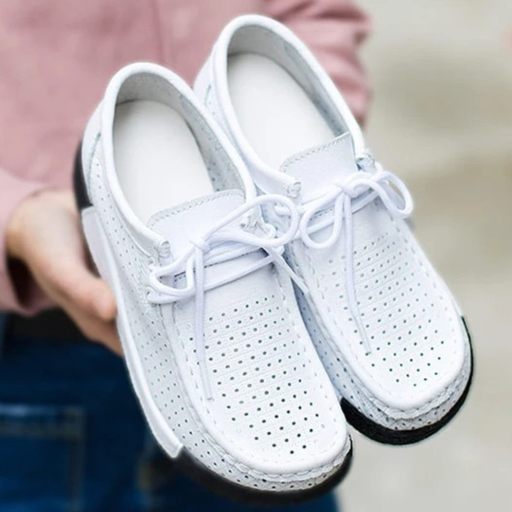 Women's leather wedge-sole loafers