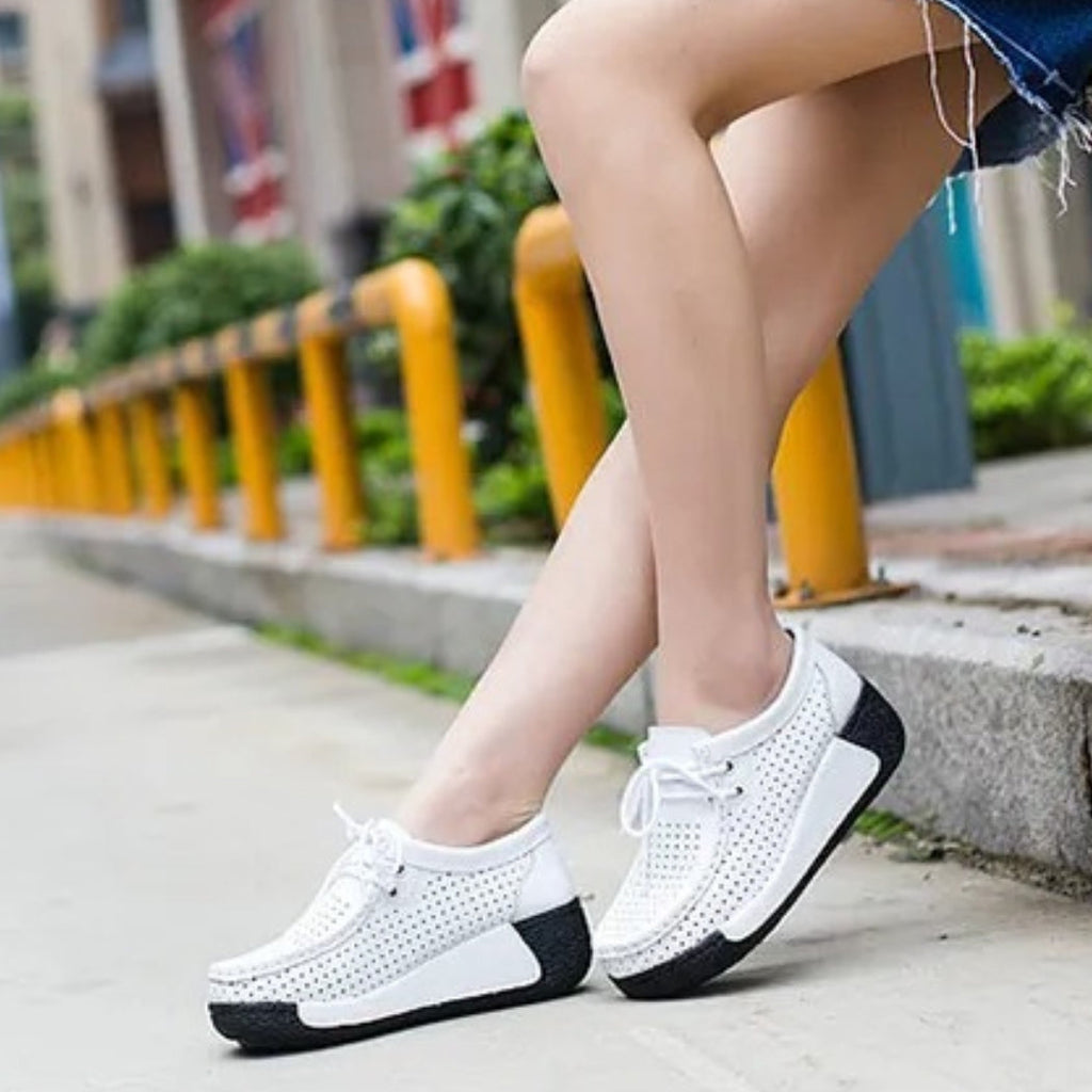 Women's leather wedge-sole loafers