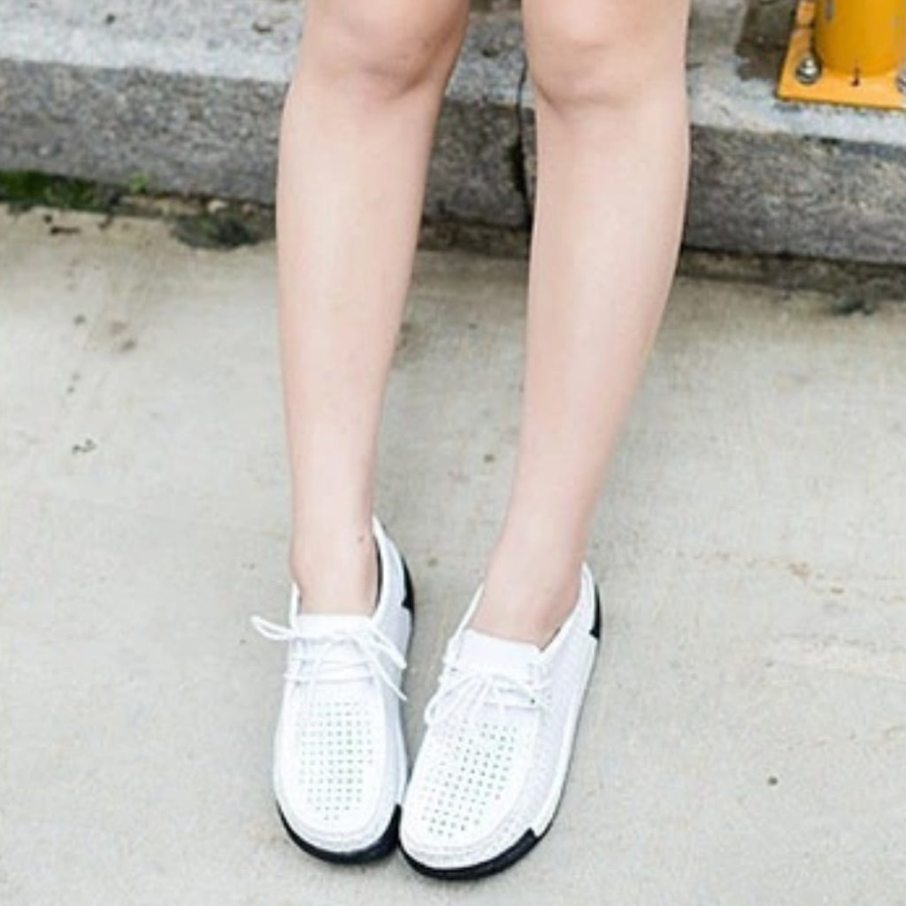 Women's leather wedge-sole loafers