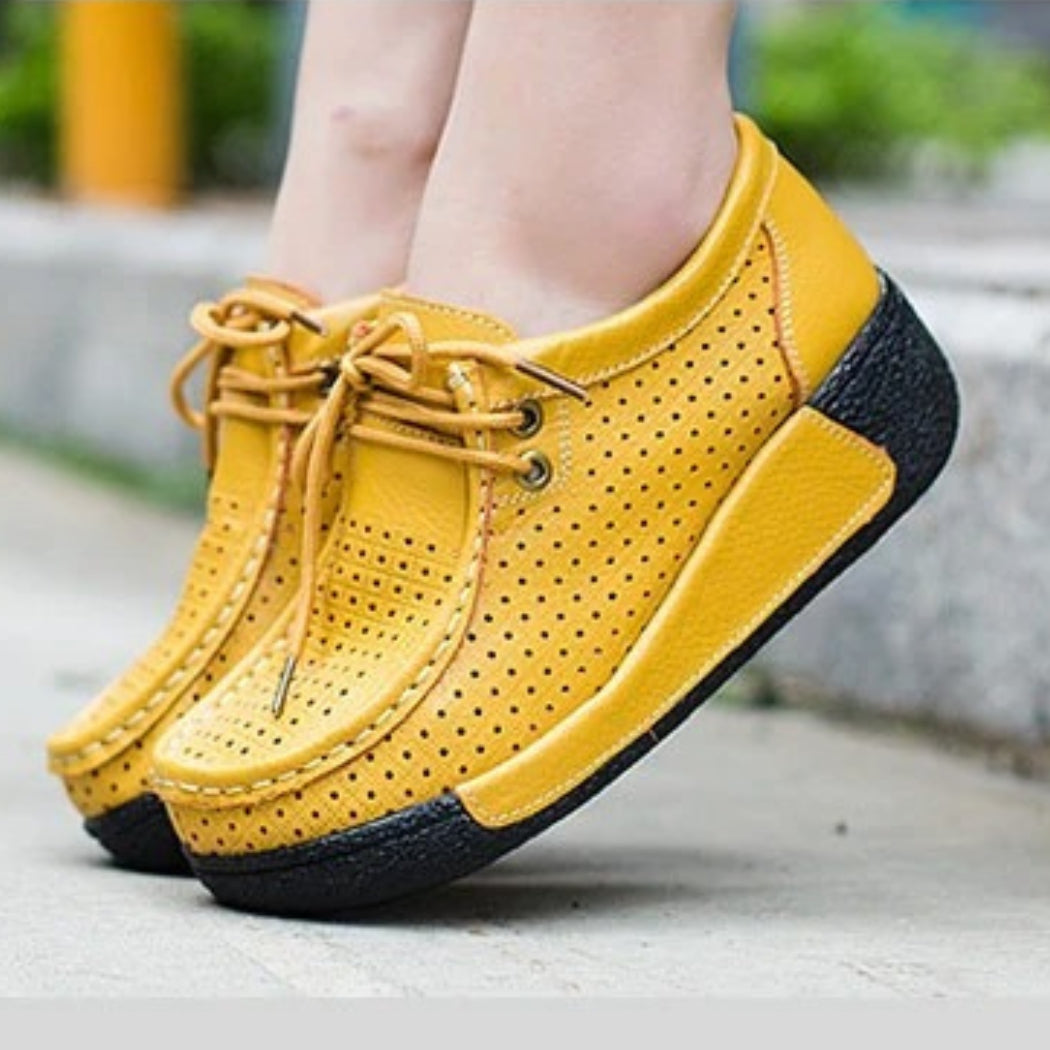 Women's leather wedge-sole loafers