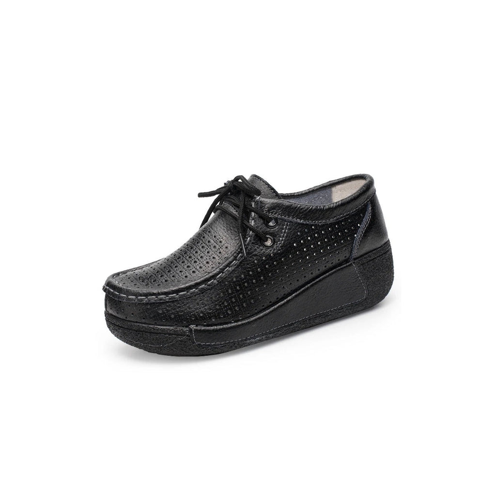 Women's leather wedge-sole loafers