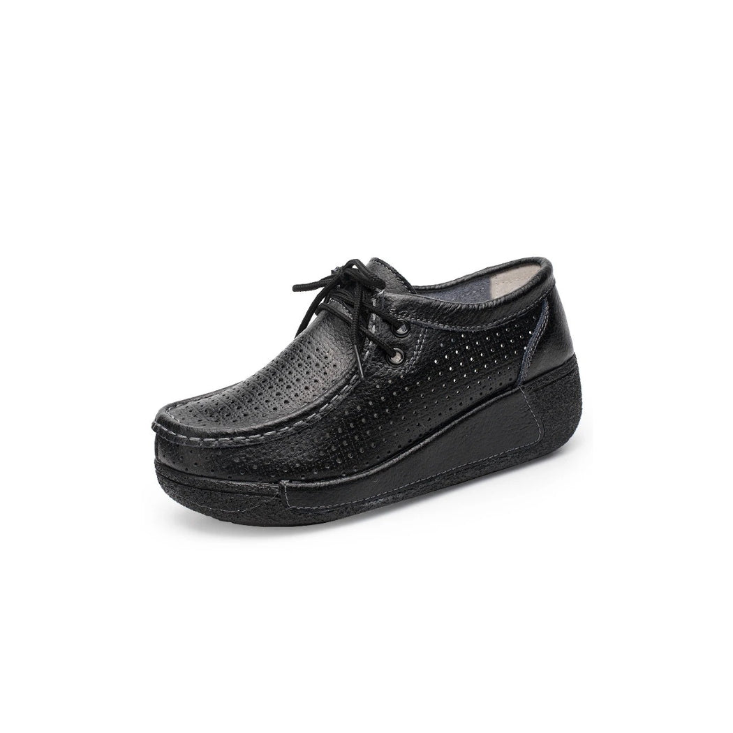 Women's leather wedge-sole loafers