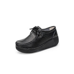Women's leather wedge-sole loafers, Black