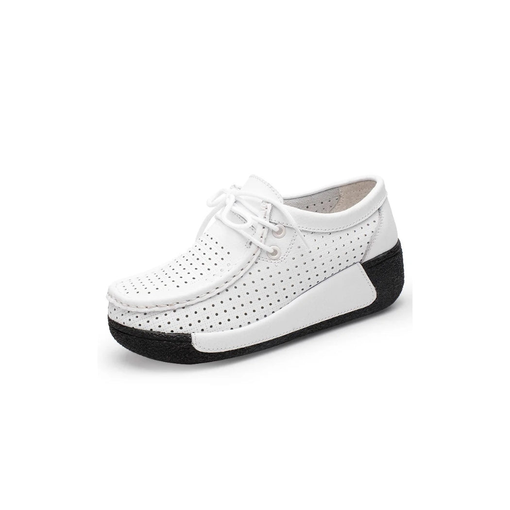 Women's leather wedge-sole loafers