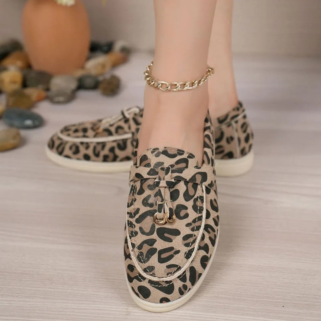 Women's leopard synthetic suede loafers