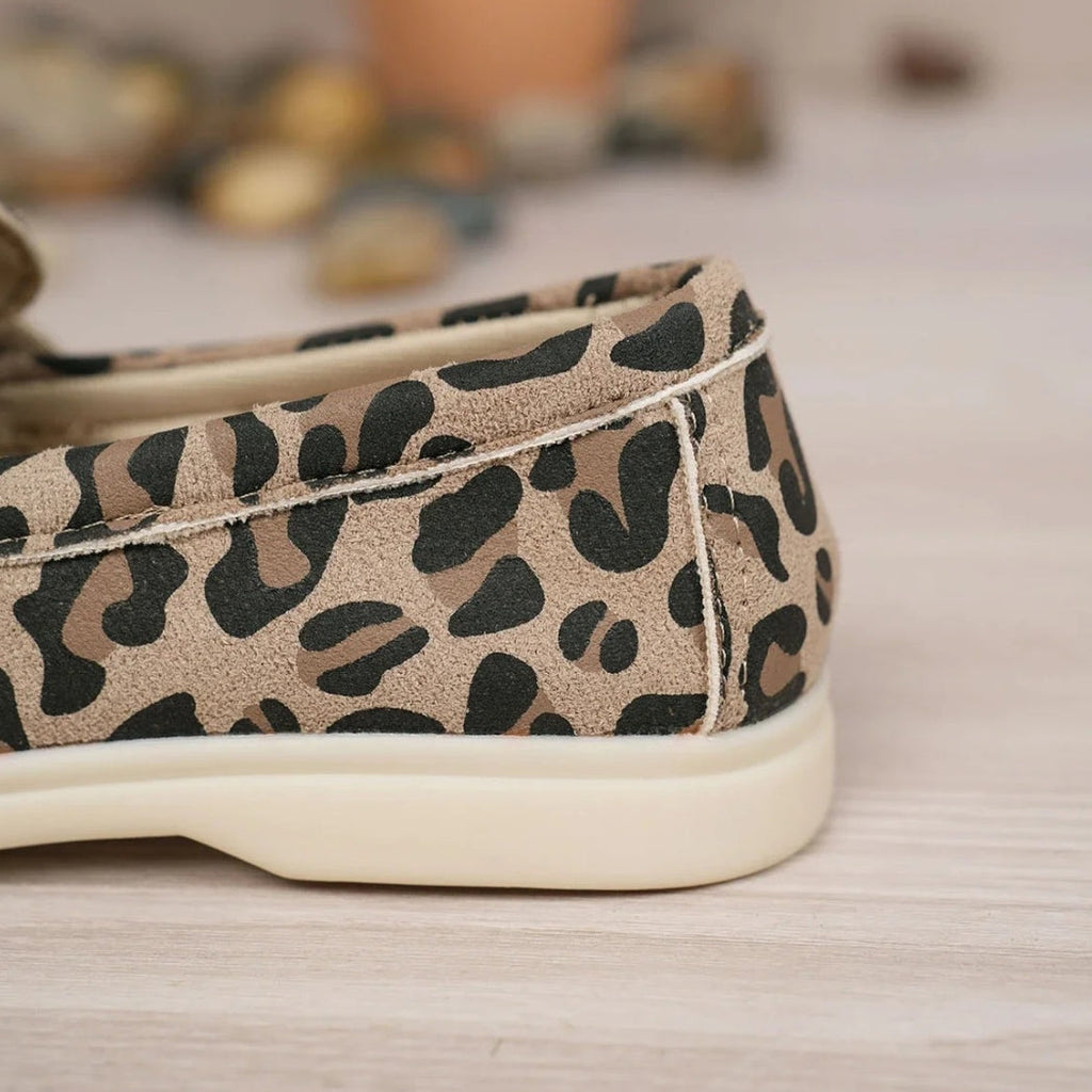 Women's leopard synthetic suede loafers
