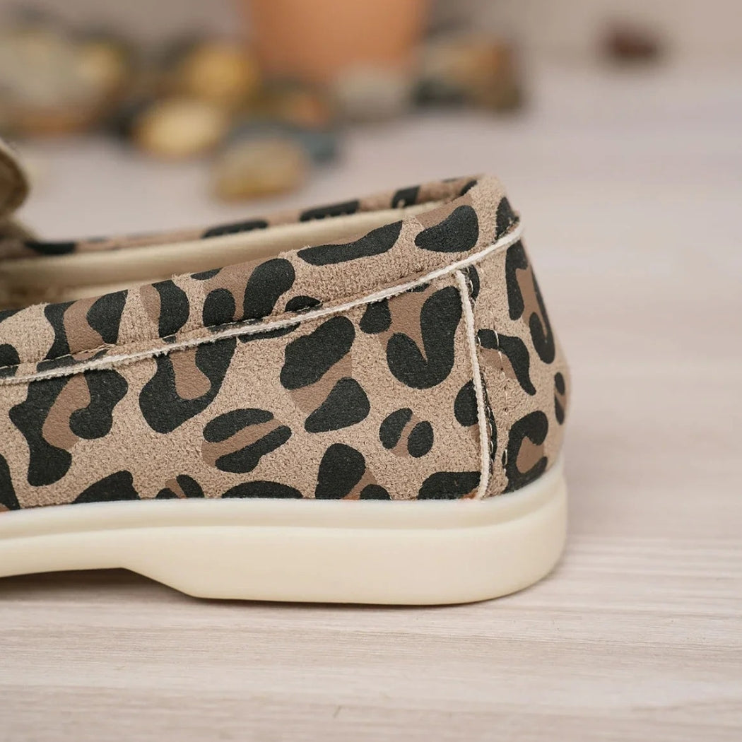 Women's leopard synthetic suede loafers