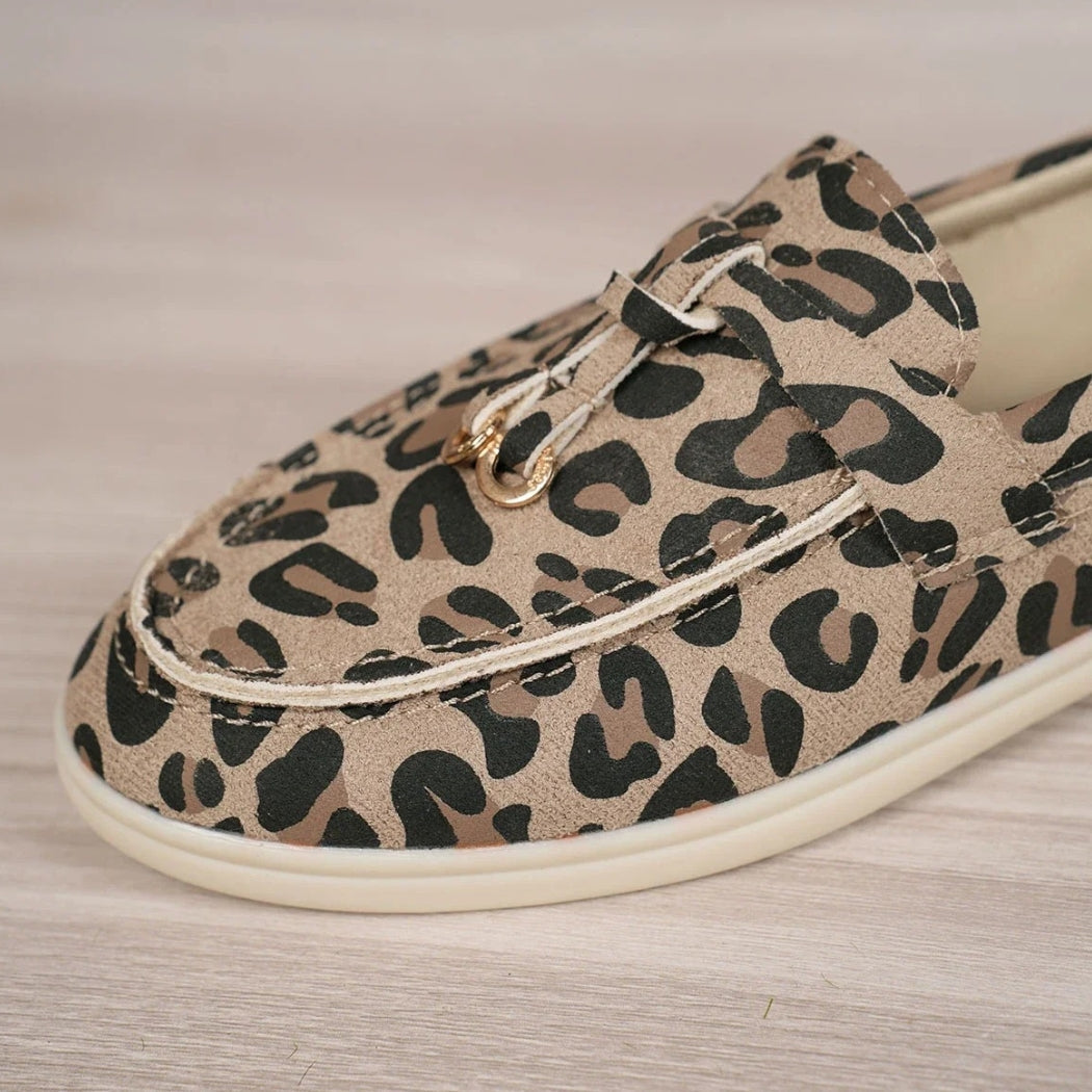 Women's leopard synthetic suede loafers
