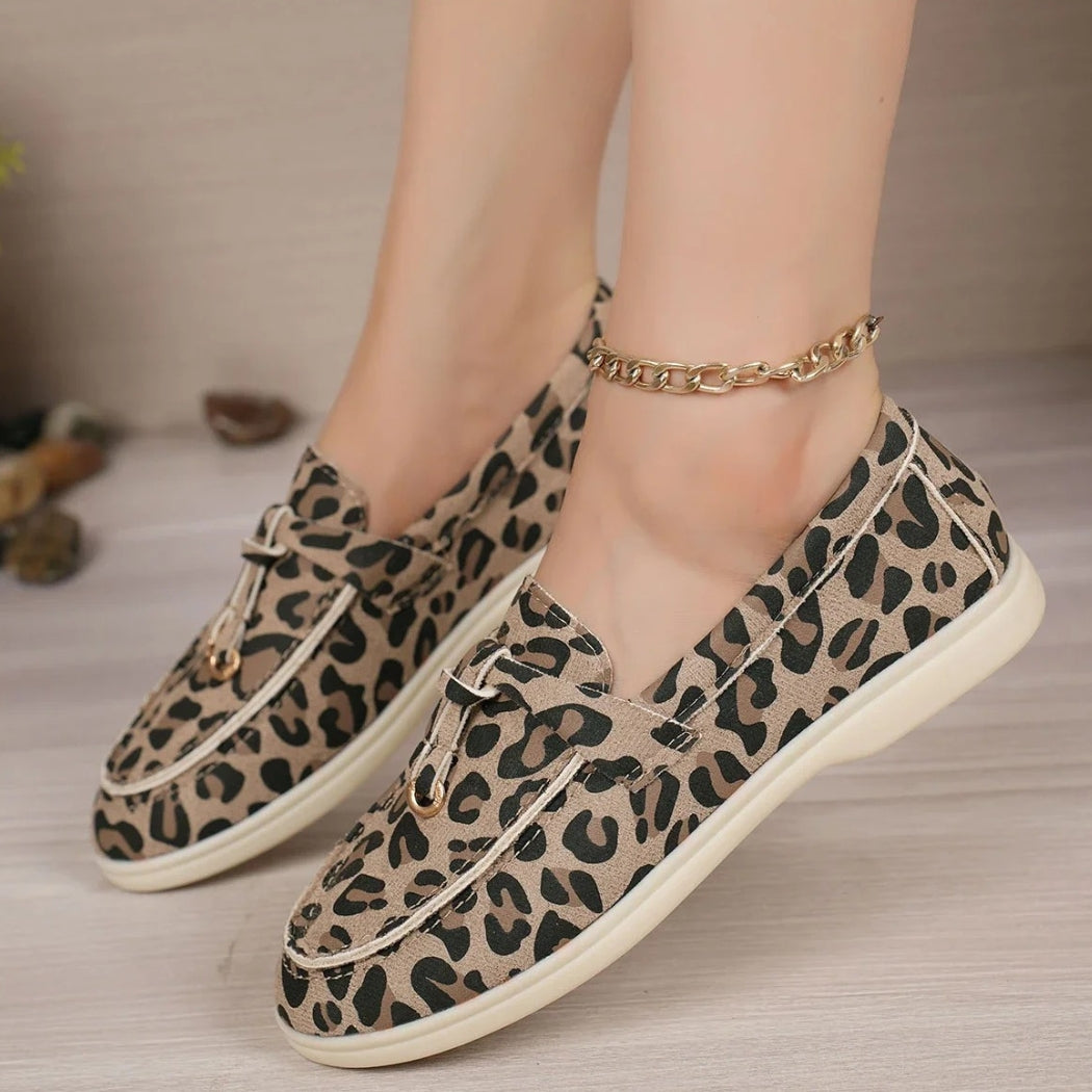 Women's leopard synthetic suede loafers