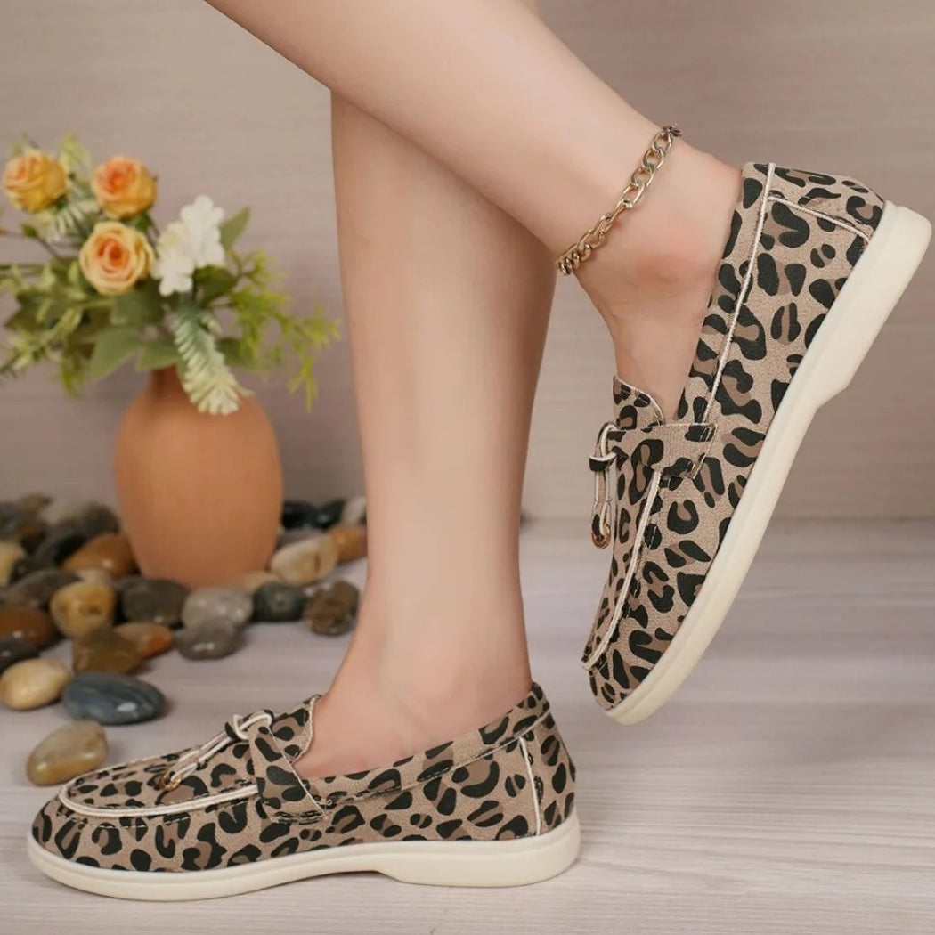 Women's leopard synthetic suede loafers