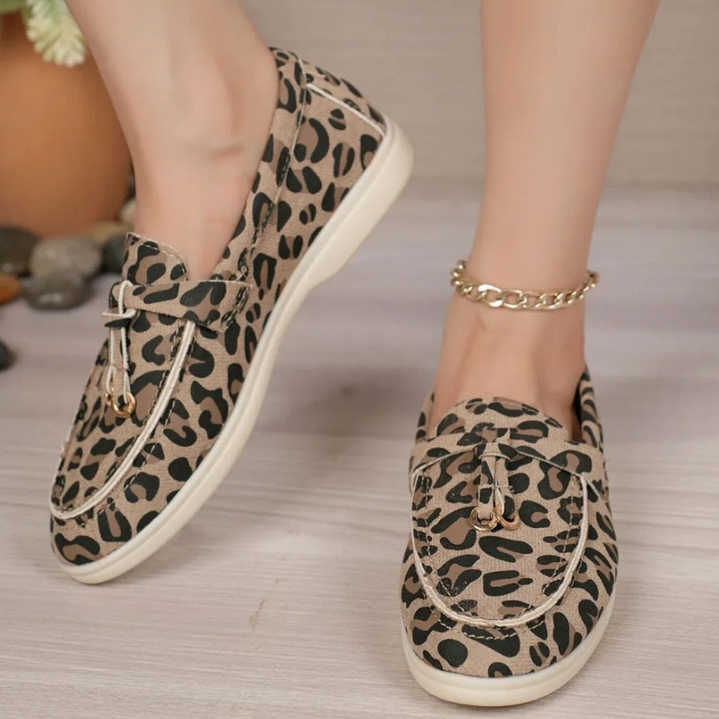 Women's leopard synthetic suede loafers