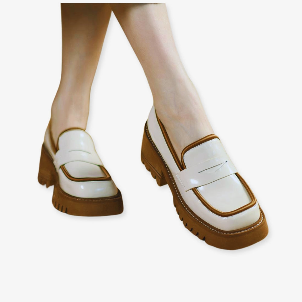Two-tone patent loafers with thick sole