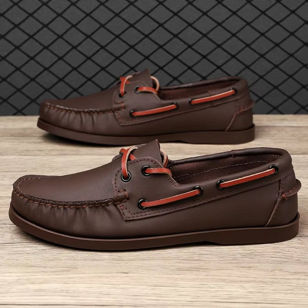 Leather boat loafers for men