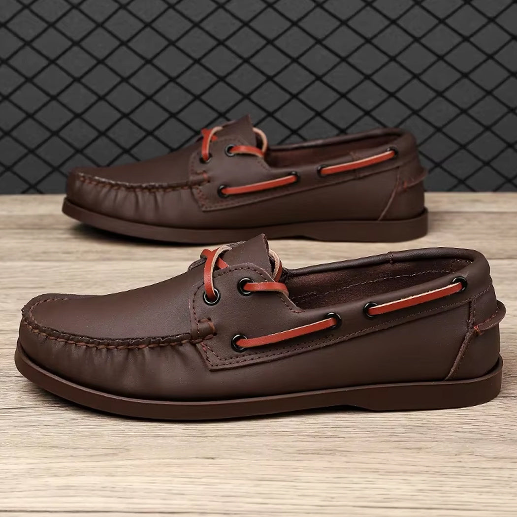 Leather boat loafers for men