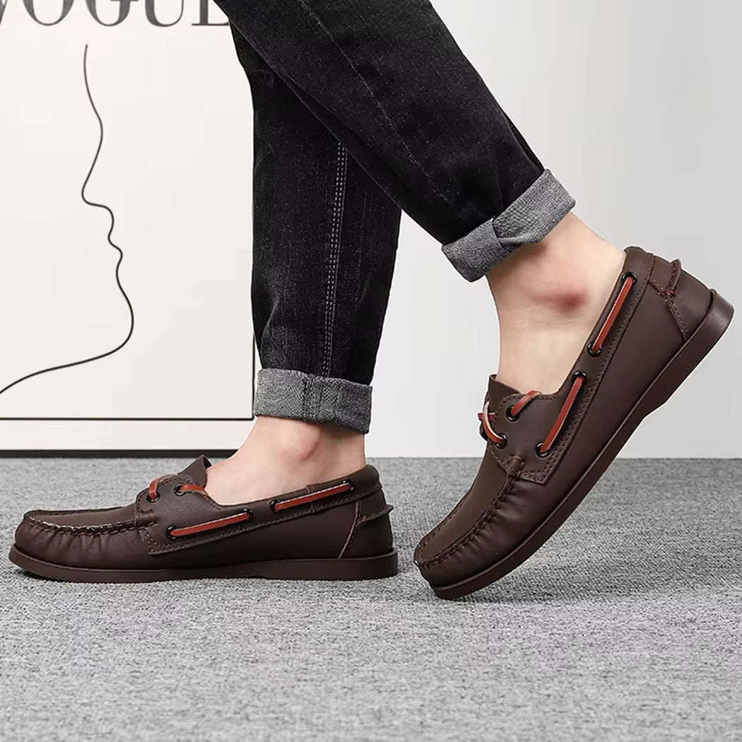 Leather boat loafers for men