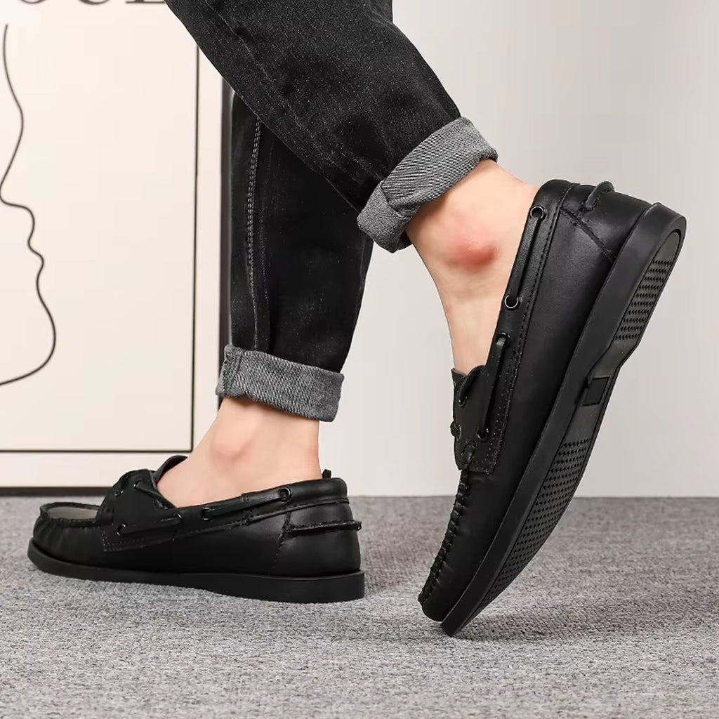 Leather boat loafers for men