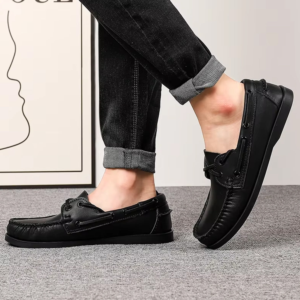 Leather boat loafers for men