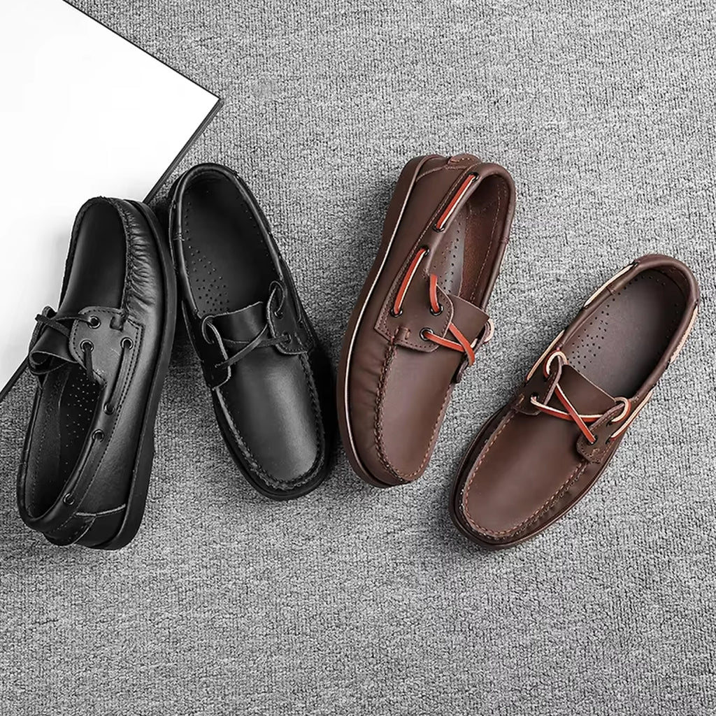 Leather boat loafers for men