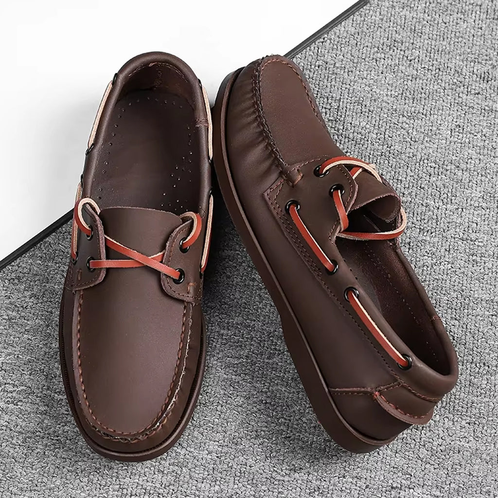 Leather boat loafers for men