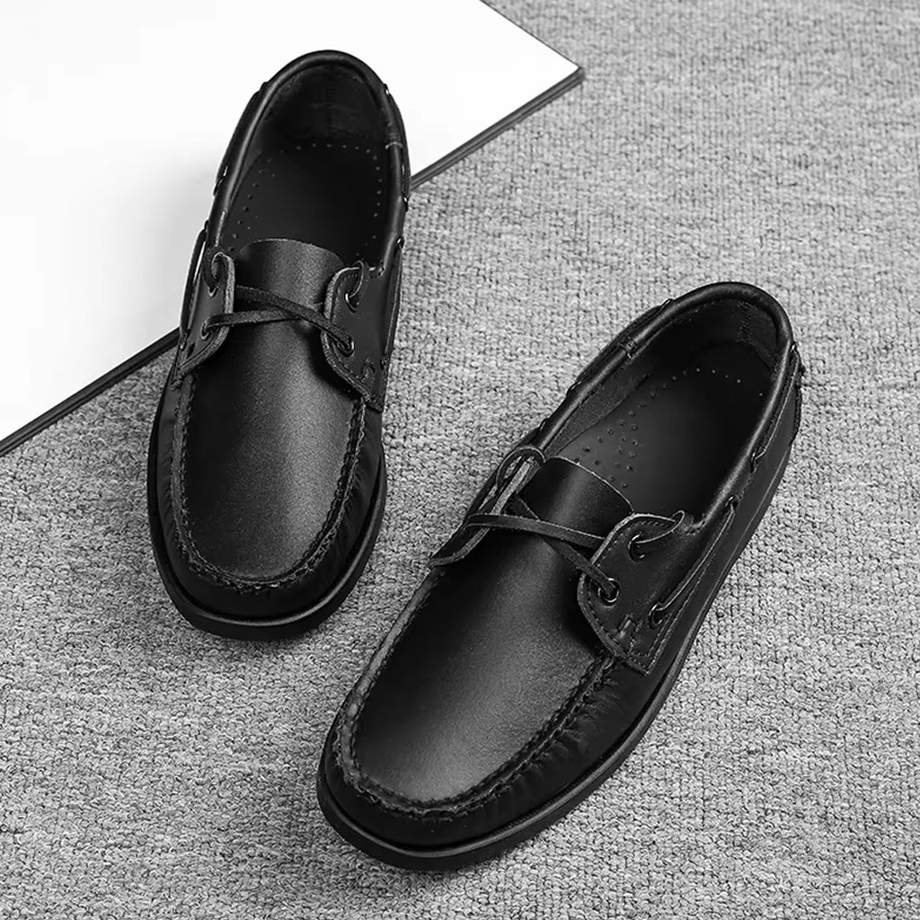 Leather boat loafers for men