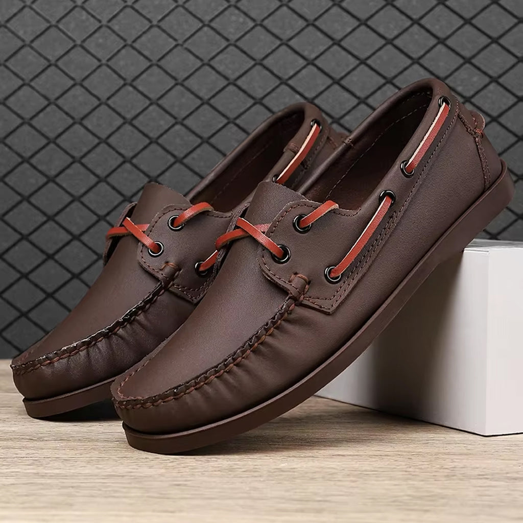 Leather boat loafers for men