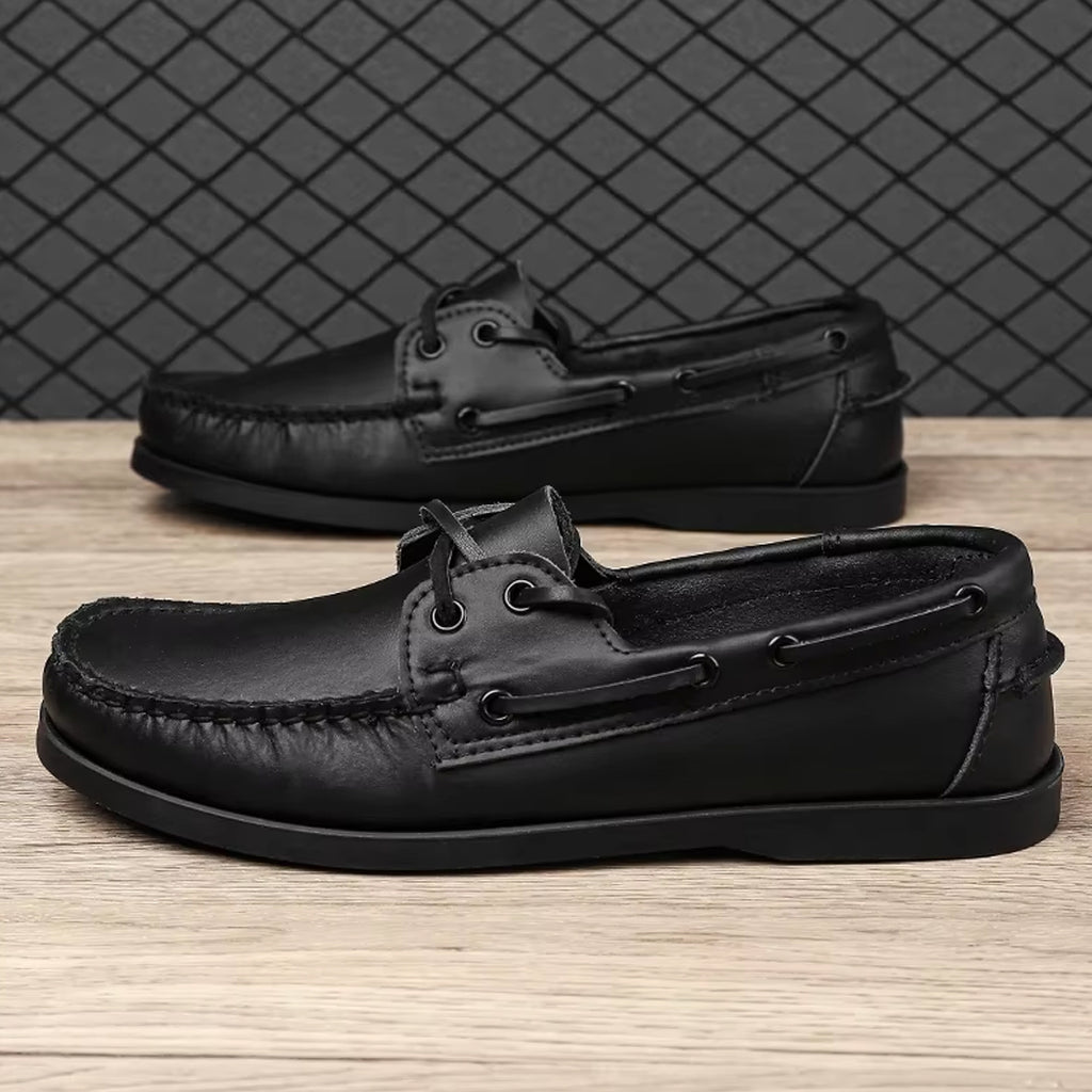 Leather boat loafers for men