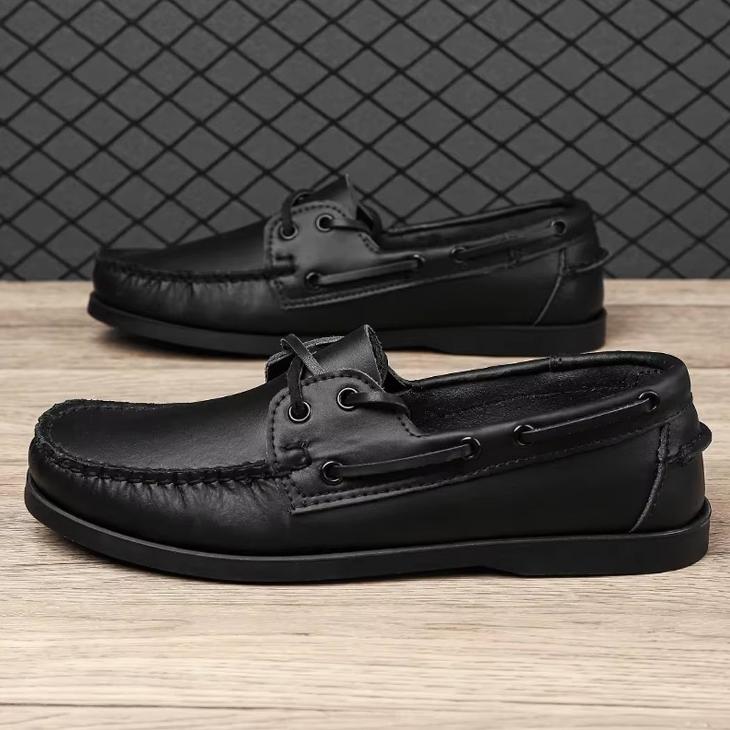 Leather boat loafers for men
