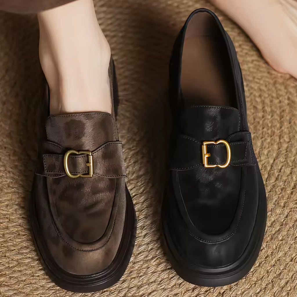 Genuine leather leopard loafers