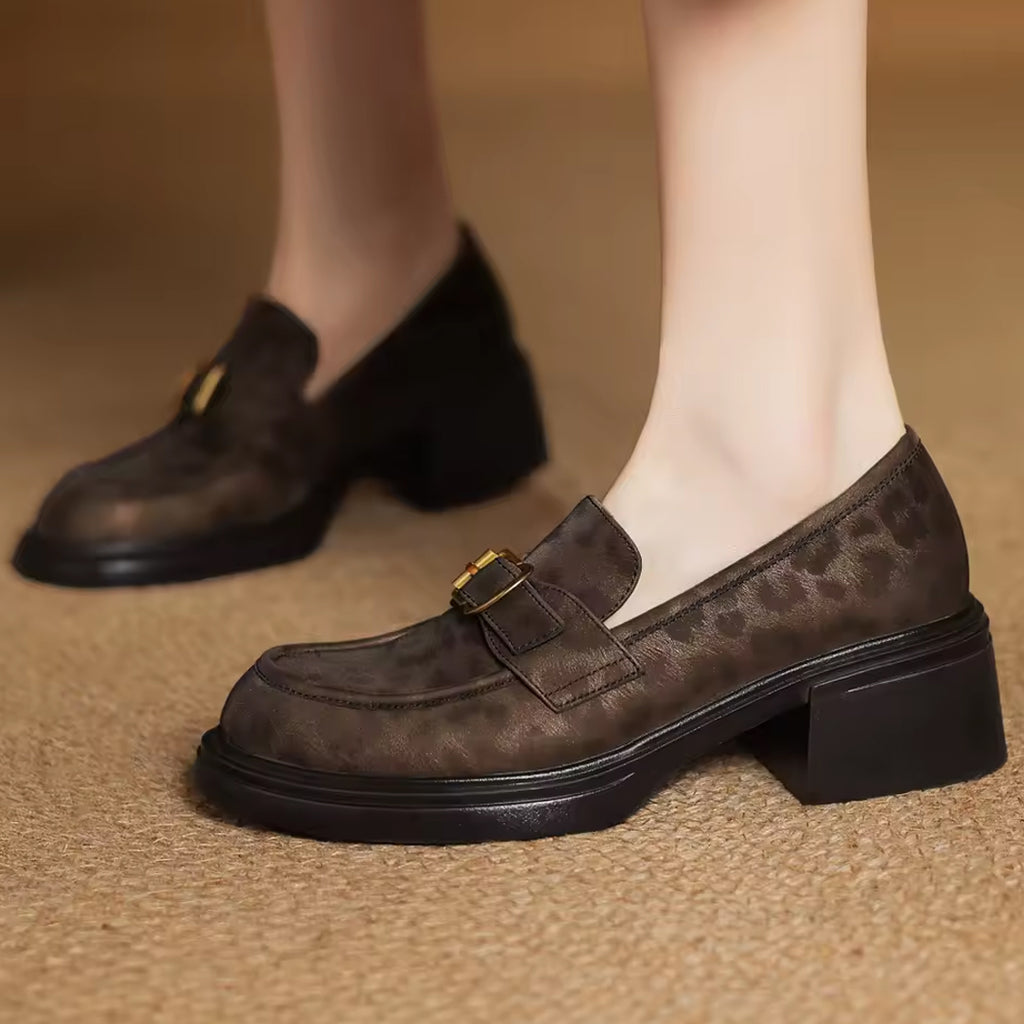 Genuine leather leopard loafers