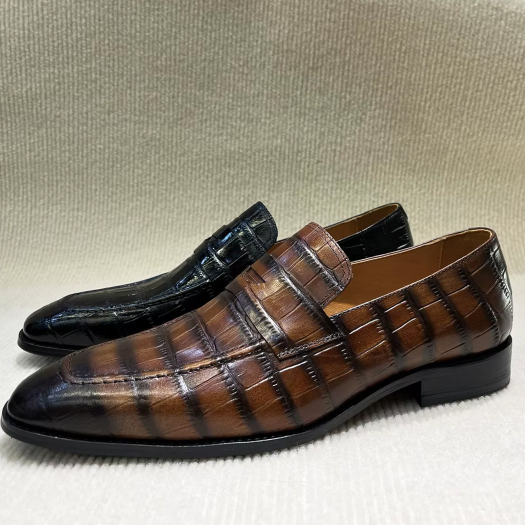 Italian leather crocodile-effect loafers for men
