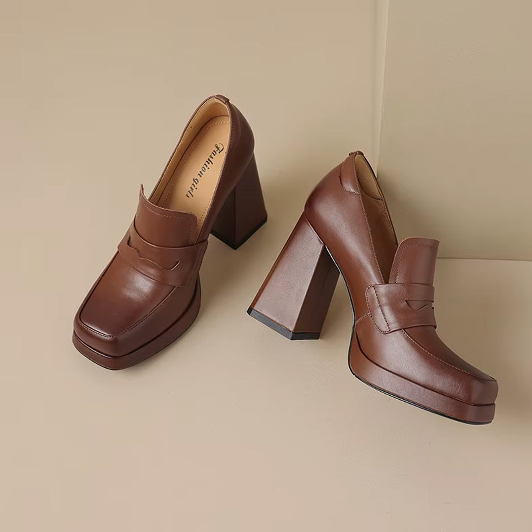 Heeled leather loafers for women