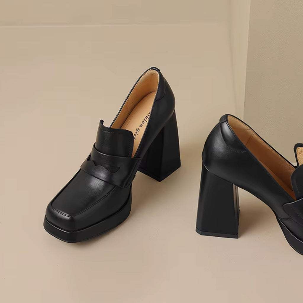 Heeled leather loafers for women