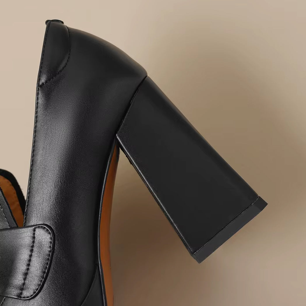Heeled leather loafers for women