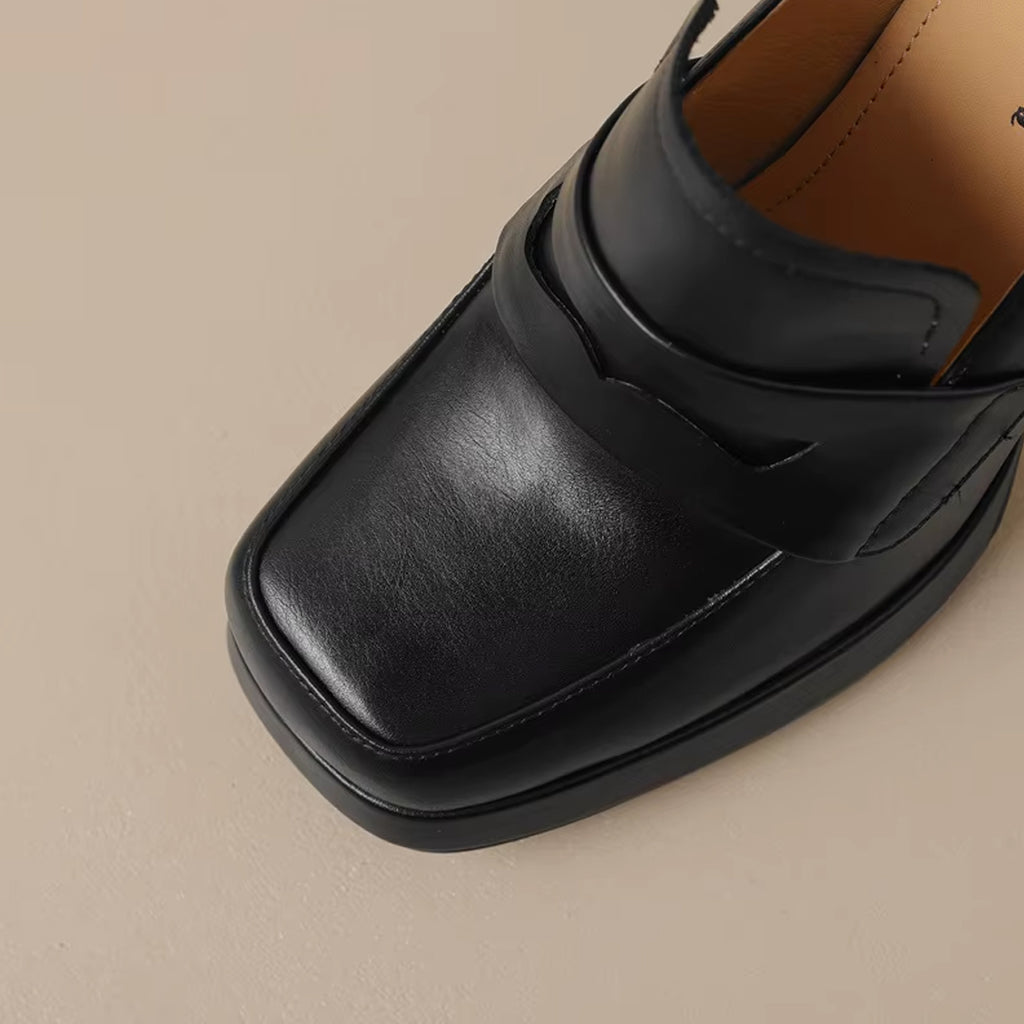 Heeled leather loafers for women