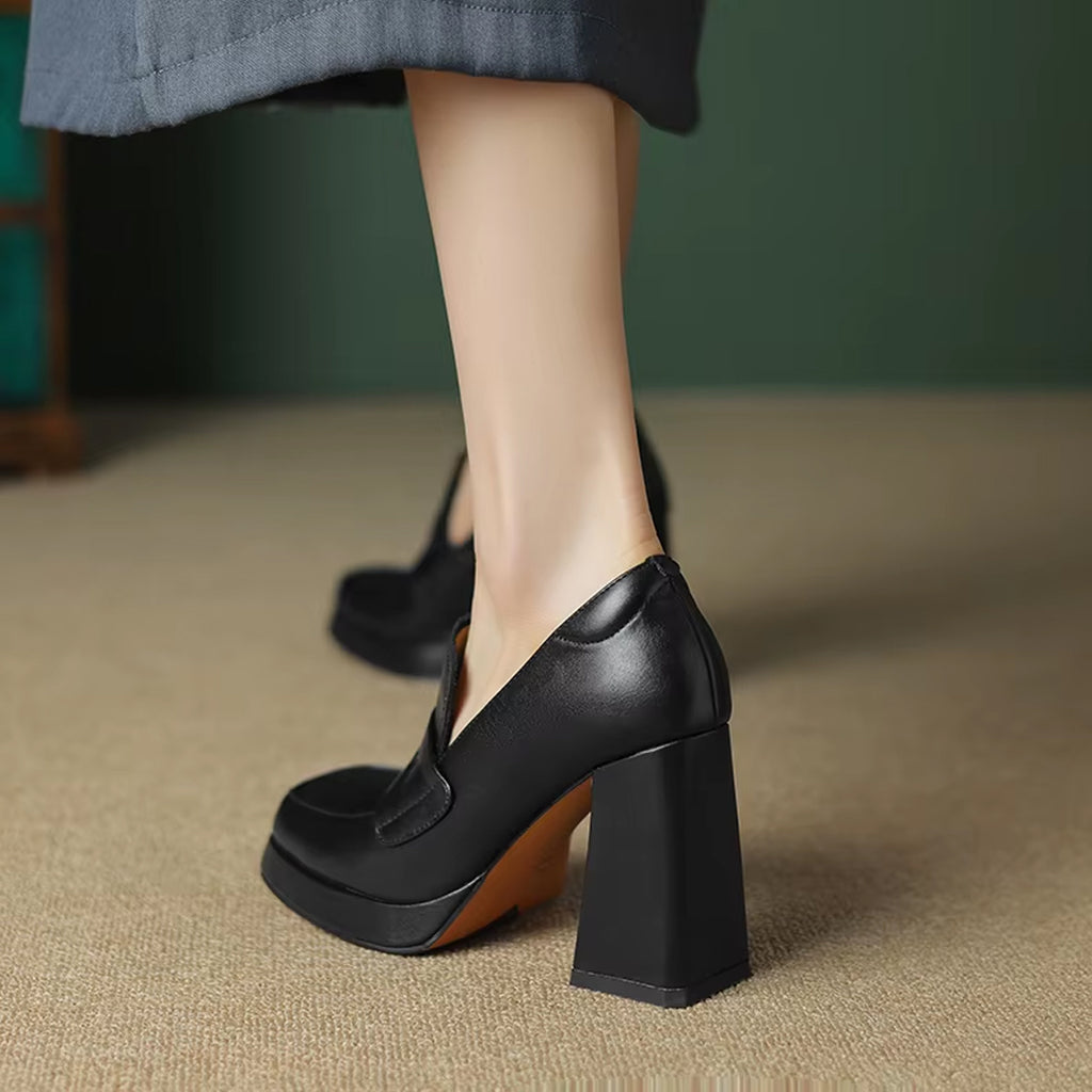 Heeled leather loafers for women