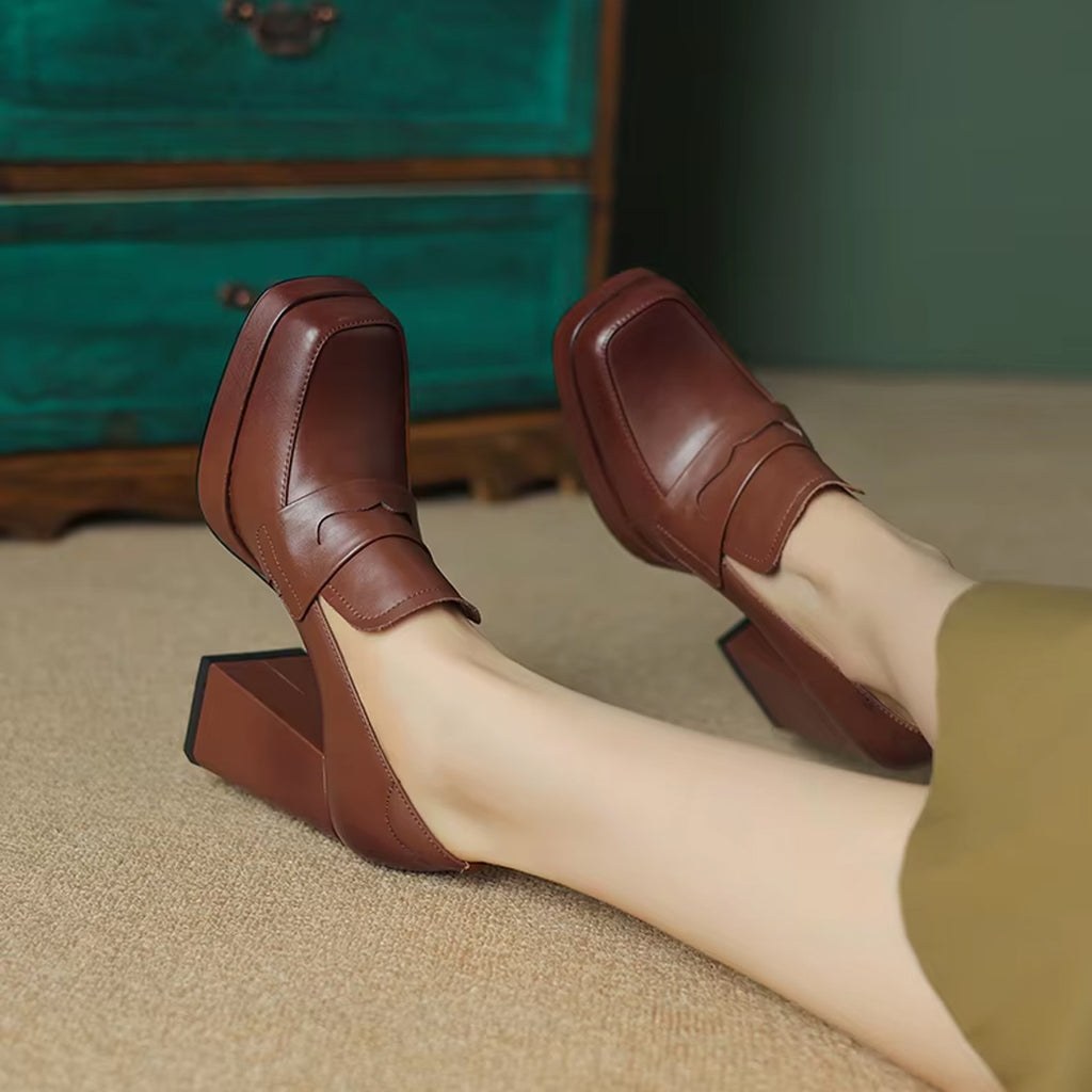 Heeled leather loafers for women