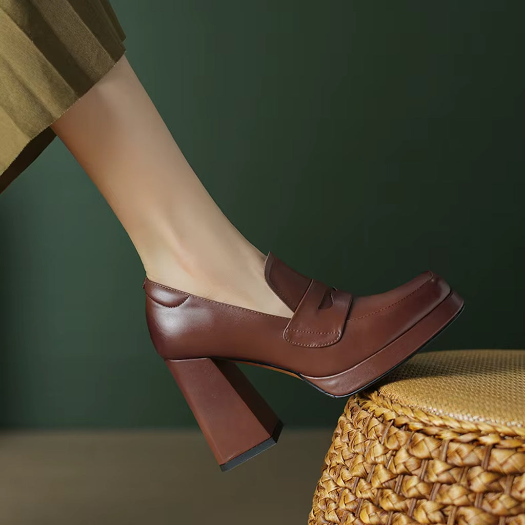 Heeled leather loafers for women