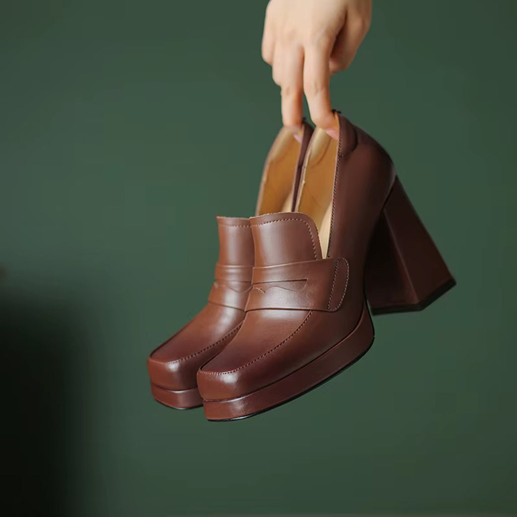 Heeled leather loafers for women